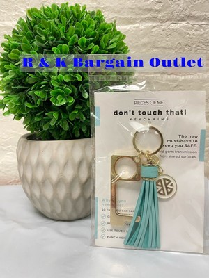 Pieces of Me - Don t Touch That Keychain Door Opener Button Pusher Tassel Teal