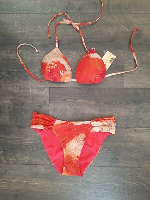 NWT A.CHE Orange Blotch Swimsuit Bikini  2pc - Top and Bottom Sm Wireless