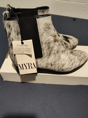 MYRA BAG Women's Electron Black & White Cowhide Boots Size 9 NWT