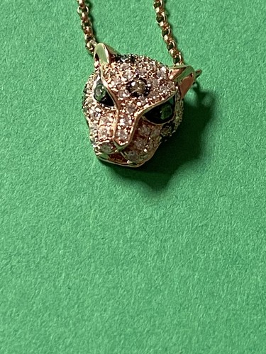 Pre-owned Effy 14k Rose Gold Diamond & Tsavorite Panther Necklace // $2,285