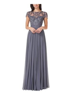 

JS COLLECTION Женское серое длинное вечернее платье с рукавами-лепестками на подкладке, Серый