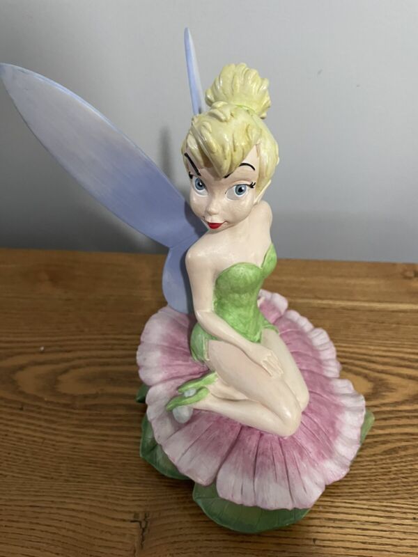 Vintage Disney Store TINKER BELL sitting on a Flower Lily Figurine 7"