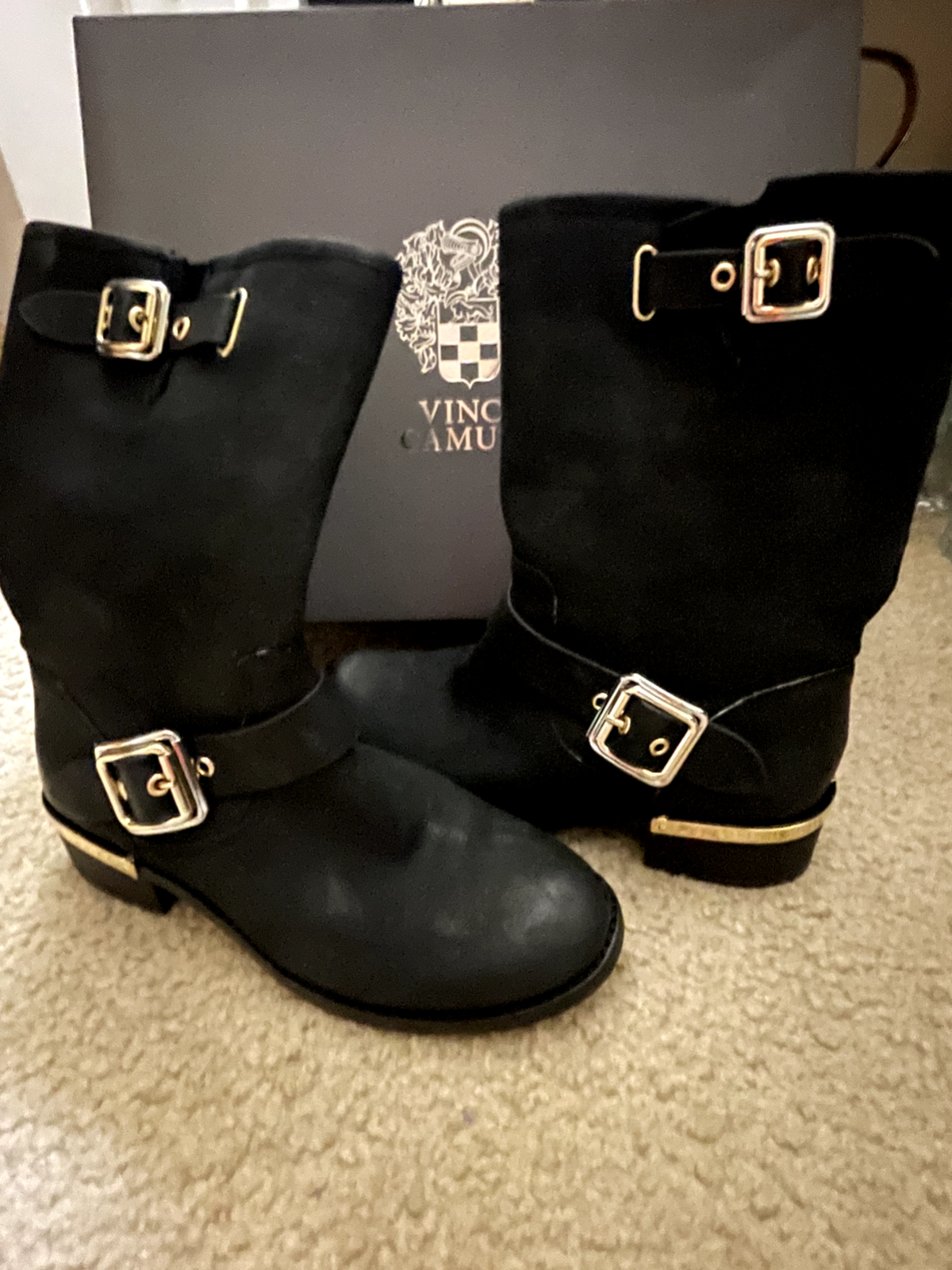 VINCE CAMUTO Windy Black Majico Chunky Leather Boot  7.5 NIB