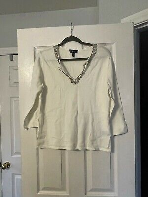 Women's AGB White Embellished 3/4 Sleeve Sweater~Size XL