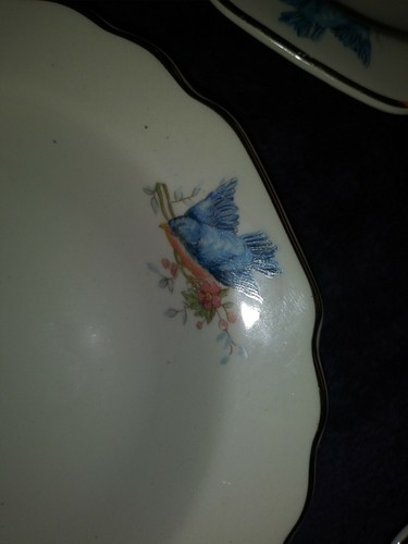 lot 4 Berry Dessert Bowls RARE W S George derwood Beautiful Blue Bird Gold Trim