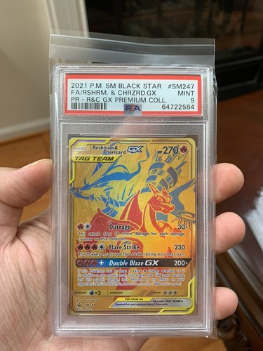 PSA 9 Pokémon Reshiram & Charizard GX SM247 Gold Promo