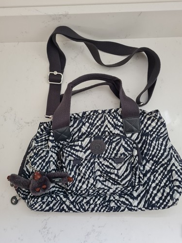 Kipling Shoulder Tote Crossbody Bag Satchel Medium Grey Monkey Vgc Animal 