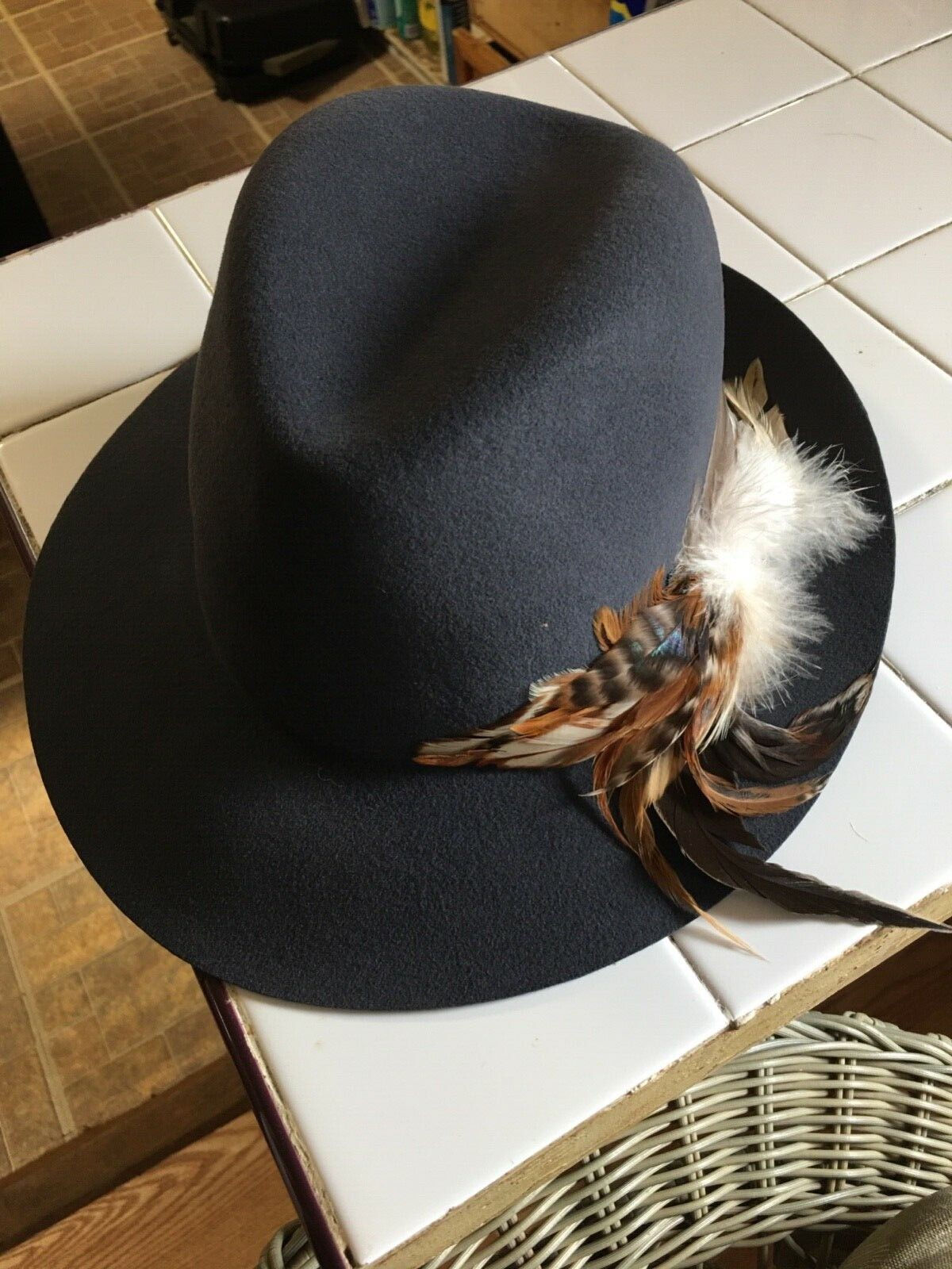 Janessa Leone Wool Felt Fedora Hat Medium Dark Gray w  display picture 1