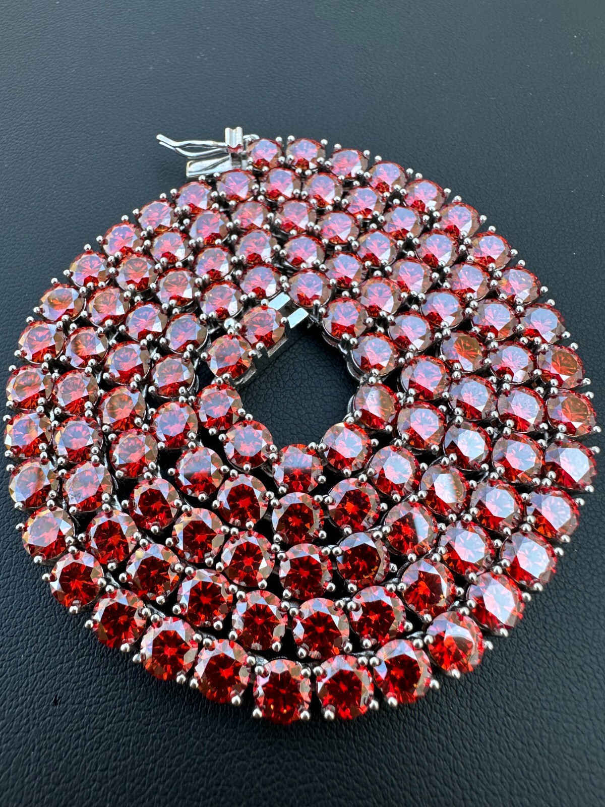 Pre-owned Silver Real Ruby Red Moissanite 5mm Tennis Chain 925  Iced Necklace Pass Tester