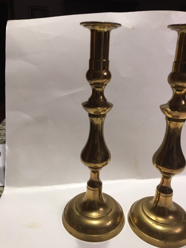 Brass Candlesticks Set of 2 Heavy Unmarked Threaded for extensions 12” Tall