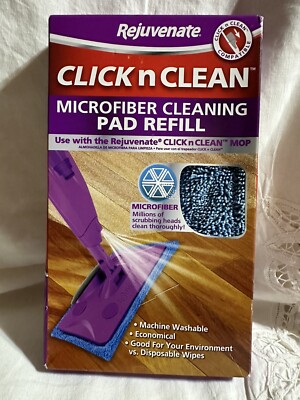 New - Sealed Rejuvenate Click N Clean Microfiber Mop Cleaning Pad Refill, Blue