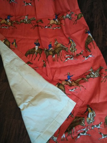 5 Vintage Equestrian Horse Hunting Dogs Derby Curtain Drape Panel Fabric