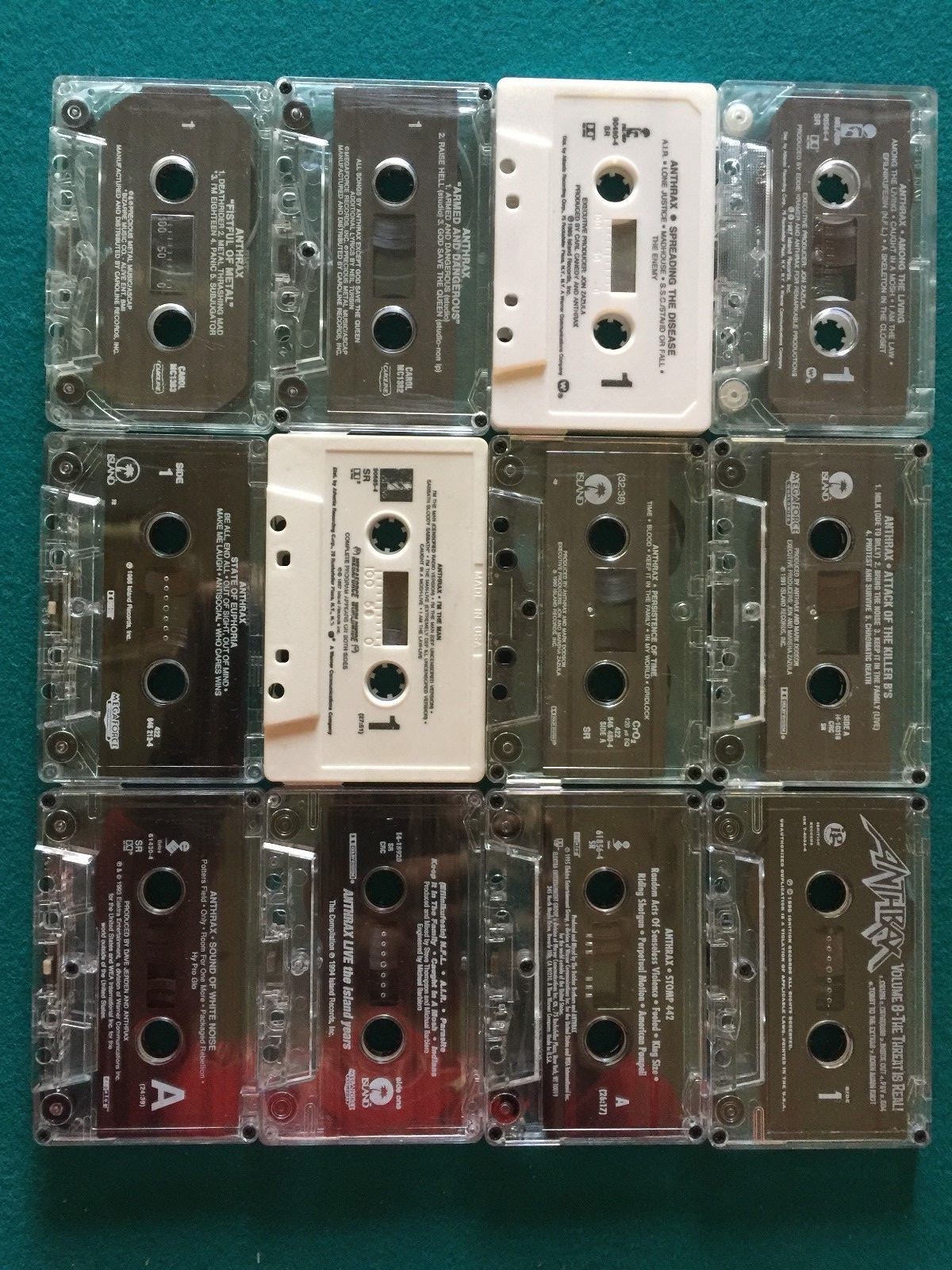 12 ANTHRAX CASSETTE TAPE LOT Megaforce Island THRASH METAL Vol 8 Threat Is Real