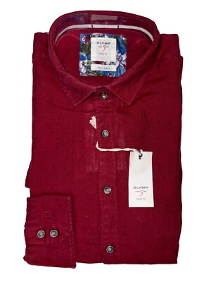 Olymp Red Linen Shirt Mens Large Work Business Formal Level Five Summer New S94