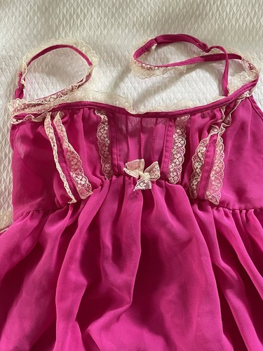 Victorias Secret Baby Doll Nightie Gown Sheer Womens Small Pink Negligee Vtg