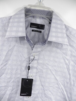 QUIETI NWT MENS MEDIUM CASUAL SPORT SHIRT WHITE GREY CHECK LUXURY 100% COTTON