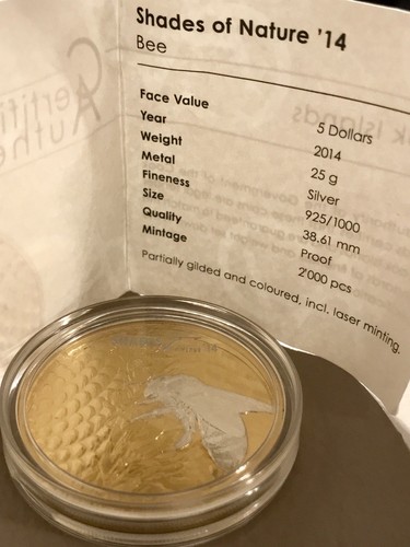 2014 Cook Islands $5 Shades of Nature Honey Bee 1oz Proof Silver Coin