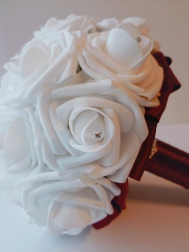 White And Burgundy Bridal Bouquet, bridesmaid bouquet, white wedding bouquet,