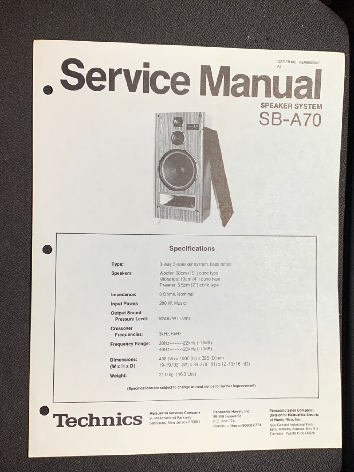Technics SB-E100 取扱説明書 TECHNICS SB-X100 - Service Manual Immediate Download