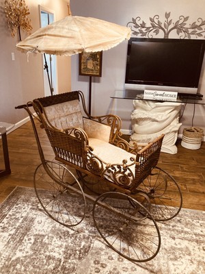 antique victorian wicker baby carriage stroller buggy