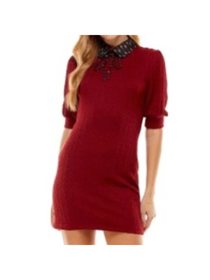 Короткое платье-свитер с коротким рукавом до локтя от KINGSTON GREY Womens Red Tie L
