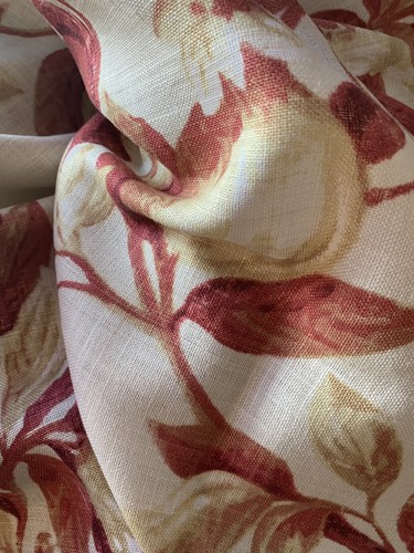 2 Yds BEACON HILL BEIGE AND RED FRUIT LINEN FABRIC