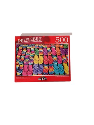 Cra*Z*Art Puzzlebug 500 Piece Puzzle Rainbow Flip Flops 18.25'' x 11'' Made 1 time