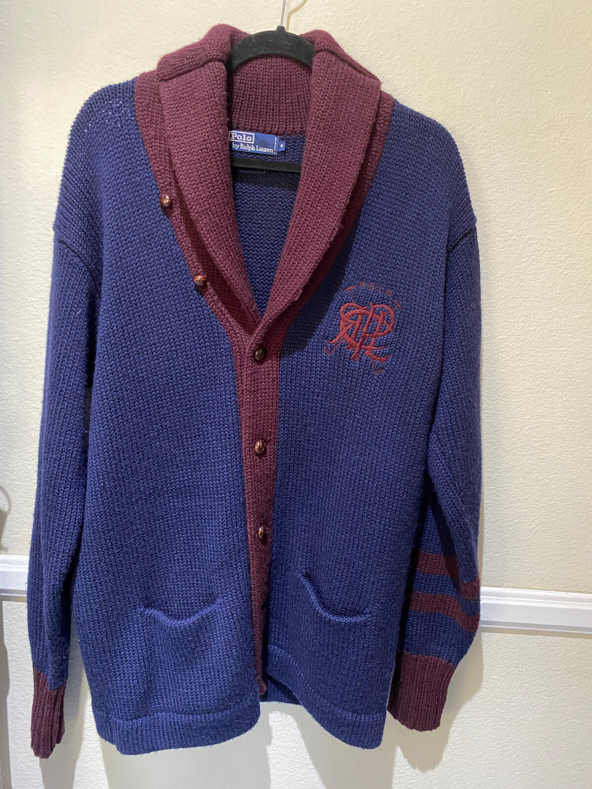 【ビンテージ】【激レア】【Raph Lauren】ウール100%カーディガン Vintage Polo Ralph Lauren Cardigan Sweater 100% Wool - Navy