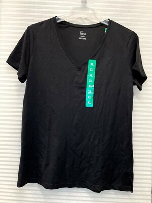 Felina Womens' Short Sleeve V-Neck T-Shirt Black Size XL - NEW
