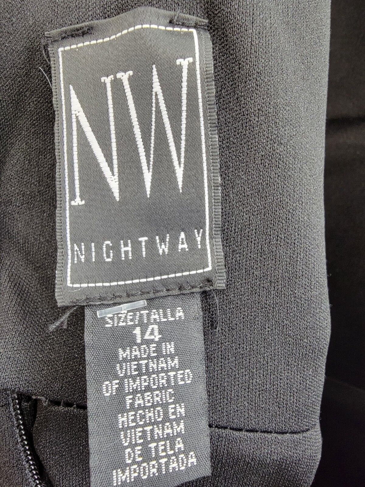 Nightway Rhinestone-Trim Strappy-Back Gown Women 14 Black Straight Neck Back Zip - Picture 8 of 15