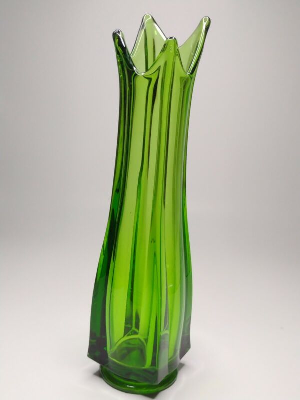 Vintage 1960s Green Square Swung Vase 4 Fingers - MCM
