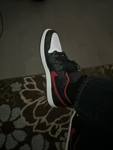 Nike Air Jordan 1 Low White Toe Shoes Black Fire Red 553558