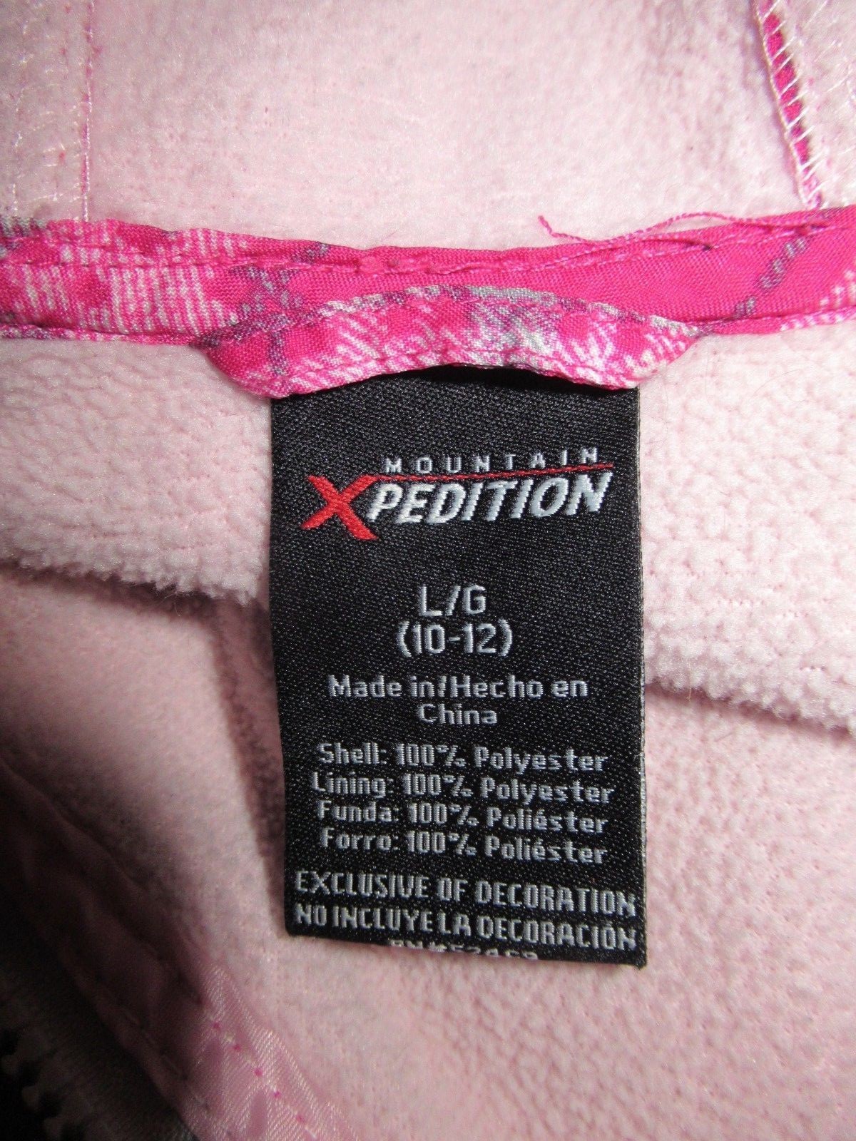 Mountain Xpedition Girl's Hooded Jacket Size Large 10-12 Pink Hooded Full Zip