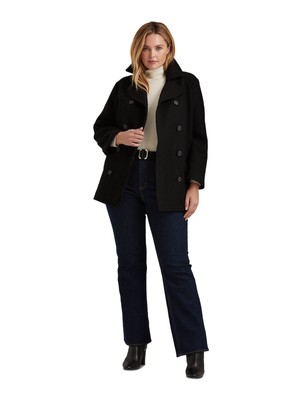 

RALPH LAUREN Женская черная фактурная двубортная зимняя куртка-бушлат плюс, Черный, 202851773001