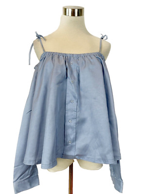 Sandy Liang Womens Blue Off Shoulder Hammond Tunic Top US 8 $395
