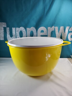 New Tupperware Thatsa Bowl Jumbo 59 Cup Mega Yellow With White Seal New !