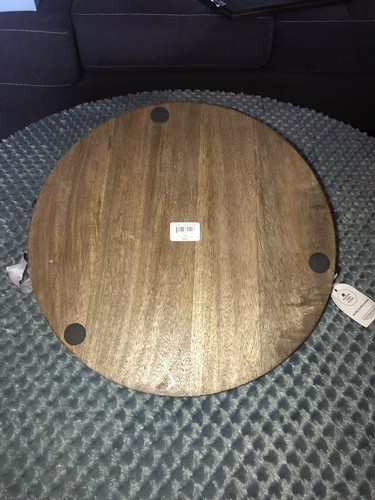 ThirstyStone Round Wood Tray With Black Iron Handles