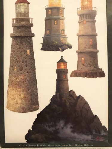 BEACONS OF LIGHT THOMAS KINKADE THEMED STICKERS 5X12 IN. SHEET LIGHTHOUSES