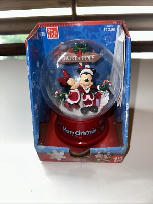 GEMMY DISNEY CHRISTMAS MINNIE MICKEY MOUSE WATERLESS MUSICAL SNOW GLOBE WORKS