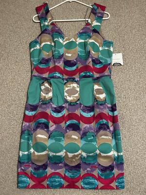 Donna Morgan Dress Women's Size 12 Green Sleeveless Geometric V-neck NWT