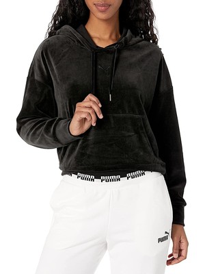 

PUMA Womens Black Pocket Drawstring Hood Logo Графический свитшот Plus, Черный