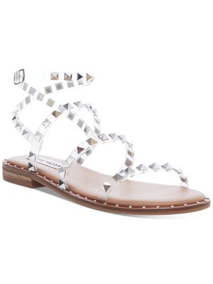 

STEVE MADDEN Женские серебристые дорожные сандалии-гладиаторы с шипами и круглым носком, размер 6 м, Серебряный, TRAV02S1