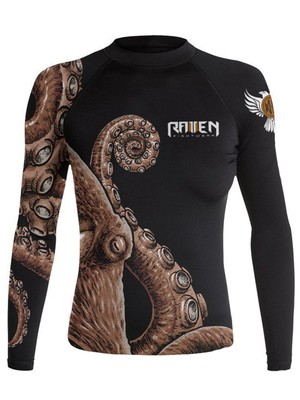 Raven Fightwear Women's Kraken Octopus BJJ Rash Guard MMA Black/Brown 