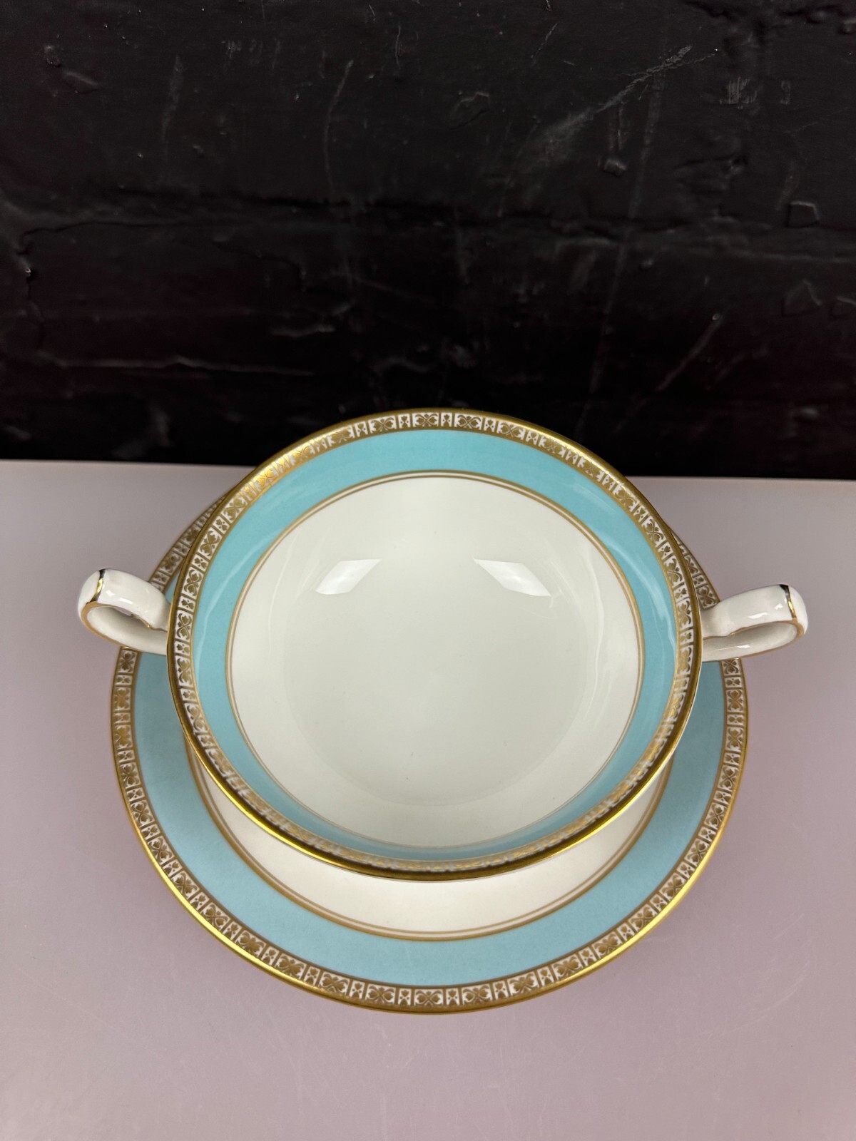 Royal Crown Derby Fifth Avenue Soup Coupe Bowl and Stand Saucer Set XLI 1978