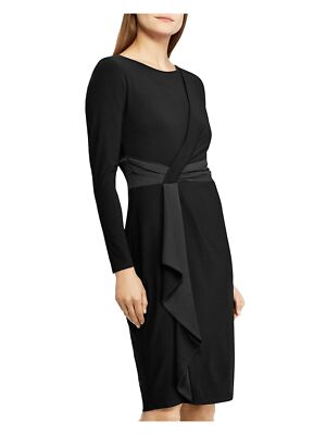 

RALPH LAUREN Женское черное платье с длинным рукавом выше колена с запахом, вечернее платье, Черный