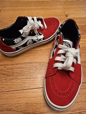 Vans Shoes Tod Size 3 Red and Black Leather Canvas Sneaker Old School SK8-LowNIB