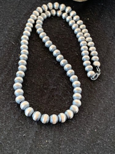 Pre-owned Handmade Native American 8mm Sterling Silver Navajo Pearls 23" Single Strand Necklace