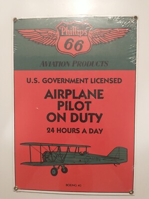 Phillips 66 Ande Rooney's Aviation Products Porcelain Advertising Pilot Sign New