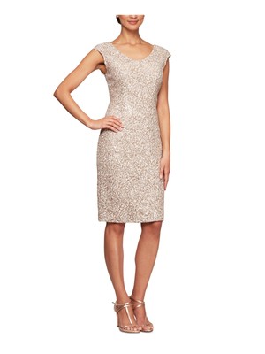 

ALEX EVENINGS Женское бежевое платье-футляр длиной до колена с короткими рукавами и подкладкой Petites, Бежевый