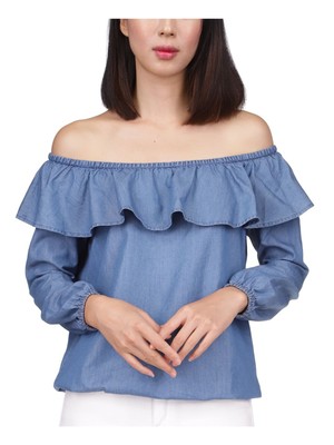 

Женский голубой топ с открытыми плечами и длинными рукавами MICHAEL KORS, Light blue